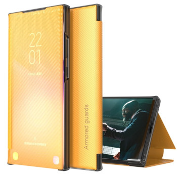 Чехол-книжка Carbon Fiber Texture View Time для Samsung Galaxy S22 Plus 5G - желтый