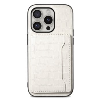 Противоударный чехол Crocodile Texture Card Bag Design для iPhone 16 Pro - белый
