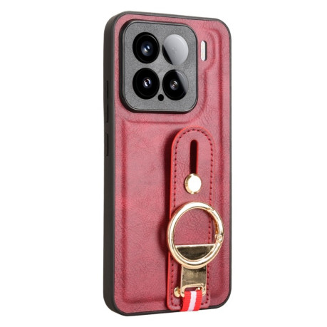 Противоударный чехол Wristband Leather Back для Xiaomi 15 Pro - красный