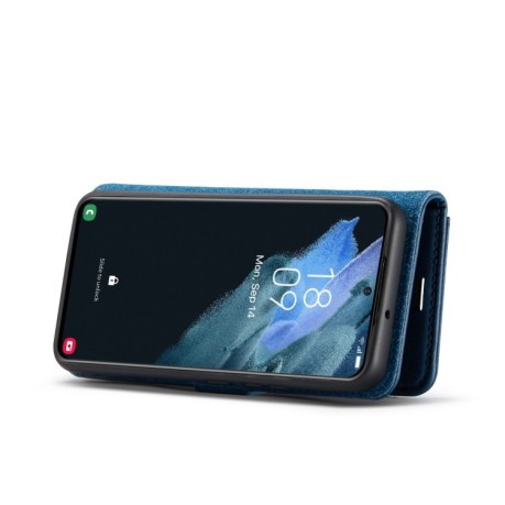 Кожаный чехол-книжка DG.MING Crazy Horse Texture на Samsung Galaxy S22 5G - синий