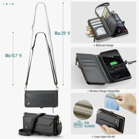 Чохол-книжка CaseMe C36 Card Slots Zipper Wallet RFID Anti-theft Leather для Samsung Galaxy S24 FE 5G - чорний
