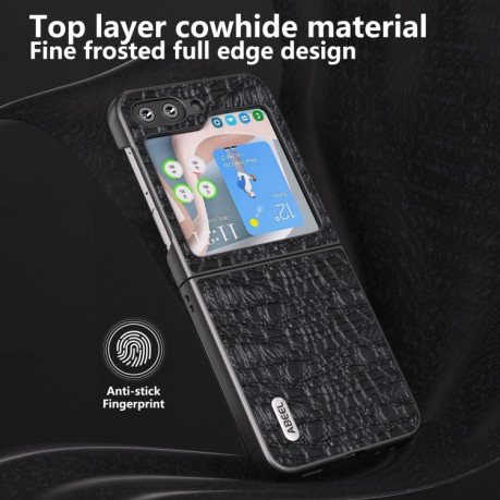 Противоударный кожаный чехол ABEEL Genuine Leather Sky Series для Samsung Galaxy Flip 5 - черный