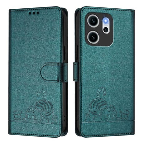 Чехол-книжка Cat Embossing Pattern на OPPO Reno14 F 5G - Green