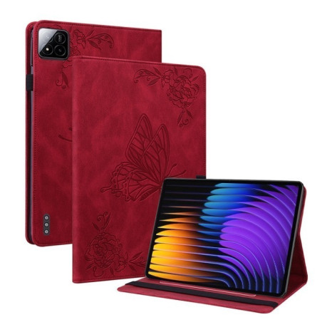 Чехол-книжка Butterfly Flower Embossed Leather на Xiaomi Pad 7 / Pad 7 Pro - красный