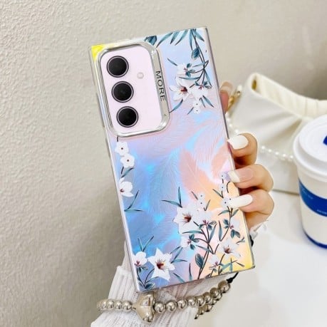 Чохол Electroplating Laser Flower Phone Case with Wrist Strap для Samsung Galaxy A35 5G - Morning Glory