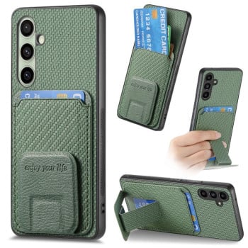 Противоударный чехол Carbon Fiber Card Bag для Samsung Galaxy A36 - зеленый