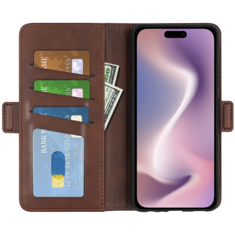 Чехол-книжка Dual-side Magnetic Buckle для iPhone 16 - коричневый
