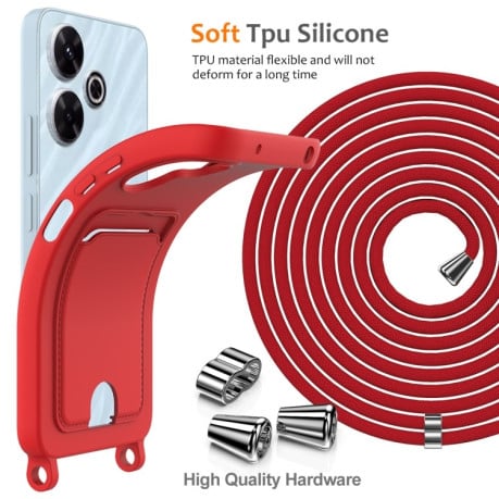 Силиконовый чехол Integrated Card Bag Solid Color Liquid Silicone на Xiaomi Poco M6 4G - красный