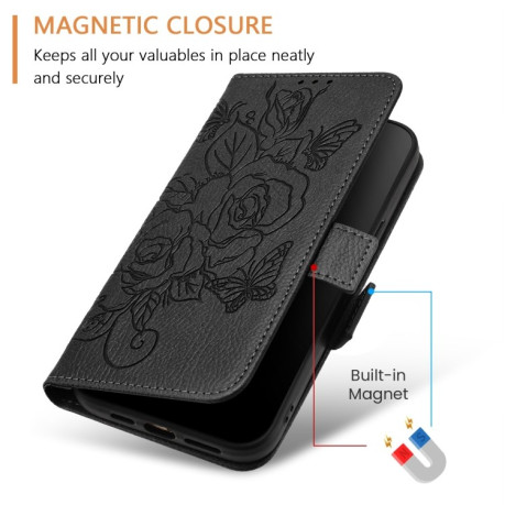 Чехол-книжка Embossed Rose RFID Anti-theft Leather для Realme GT 6T 5G Global - черный