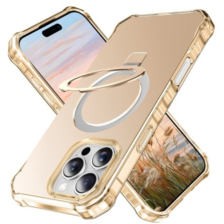 Противоударный чехол Solid Color Wave MagSafe Holder для iPhone 16 Pro Max - золотой