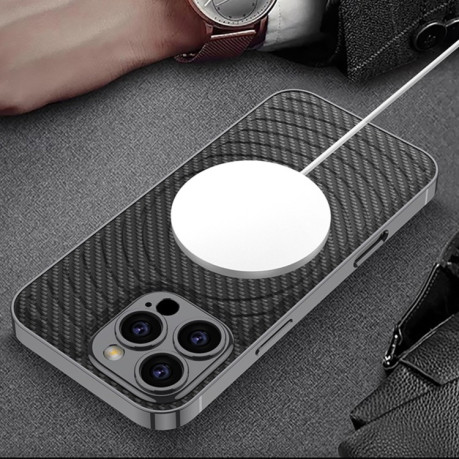 Противоударный чехол GKK Plating Leather Wave MagSafe для iPhone 16 Pro Max - Gray