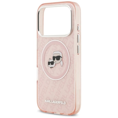 Оригинальный чехол Karl Lagerfeld IML Glitter Karl&amp;Choupette Heads Logo с MagSafe на iPhone 17 Pro Max - Pink
