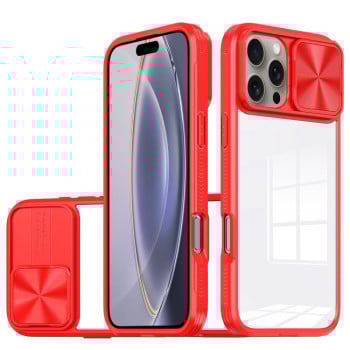 Противоударный чехол Sliding Camshield Acrylic Hybrid для  iPhone 16 Pro - красный