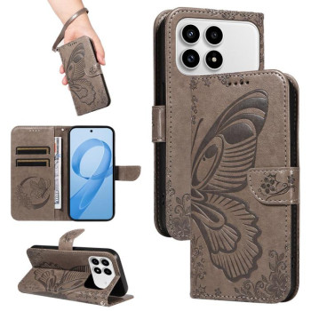 Чехол-книжка Swallowtail Butterfly Embossed Leather для Xiaomi Redmi K90/Poco F8 Pro — серый