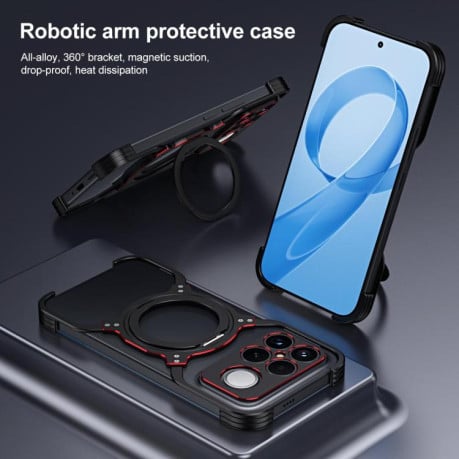 Металевий бампер Mechanical Arm Borderless MagSafe Holder Metal на Xiaomi Redmi K90 Pro Max / Poco F8 Ultra — чорний/червоний