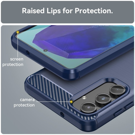 Протиударний чохол Brushed Texture Carbon Fiber для Samsung Galaxy M55 - синій