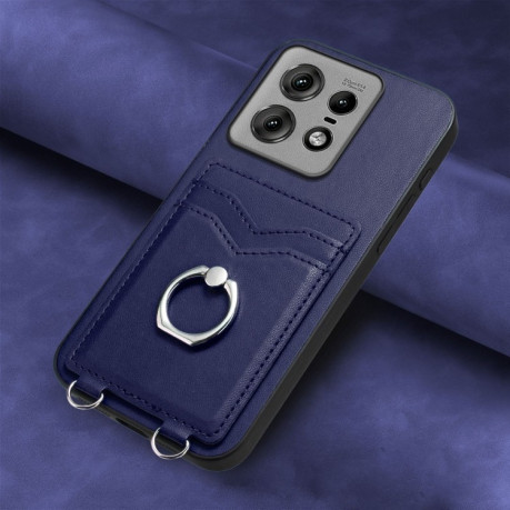 Протиударний чохол R20 Ring Card Holder для Motorola Edge 50 Pro 5G - синій