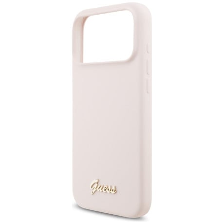 Оригинальный силиконовый чехол Guess Silicone Script Metal Logo с MagSafe на iPhone 17 Pro Max - Pink