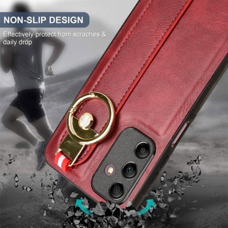 Противоударный чехол Wristband Leather Back для Samsung Galaxy A15 4G - красный
