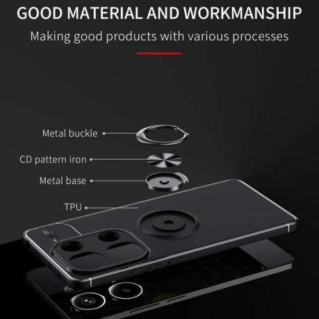 Ударозахисний чохол Metal Ring Holder для Xiaomi Redmi Note 13 Pro 4G / Poco M6 Pro 4G - чорно-синій