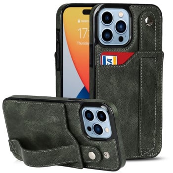 Противоударный чехол Wrist Strap Holder на iPhone 14 Pro - зеленый