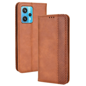 Чехол-книжка Magnetic Buckle Retro Crazy Horse Texture на Realme 9 Pro Plus/ Realme 9 4G - коричневый