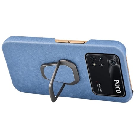 Противоударный чехол Honeycomb Ring Holder для Xiaomi Poco M4 Pro 5G - голубой