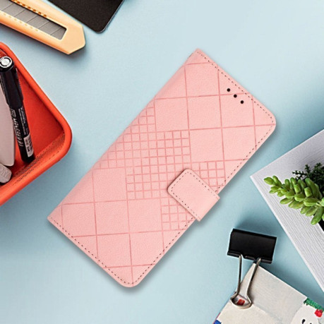 Чехол-книжка Rhombic Grid Texture для Xiaomi Redmi 13 4G Global - розовый