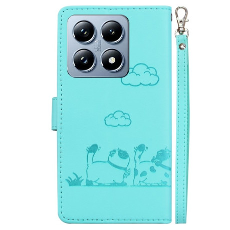 Чехол-книжка Cute Cats RFID Leather для Xiaomi 14T Pro - зеленый