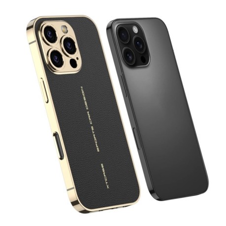 Противоударный чехол GKK Plated Plain Leather для iPhone 16 Pro - черный