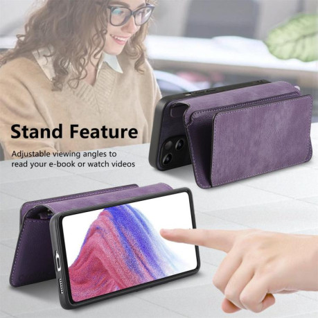 Чехол-книжка CaseNeo MagSafe RFID Anti-theft Zipper Wallet Retro Leather для Realme GT 7 Pro - фиолетовый