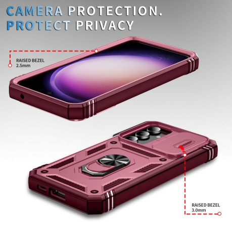 Противоударный чехол Sliding Camshield для Samsung Galaxy S23 FE 5G - розовый+зеленый