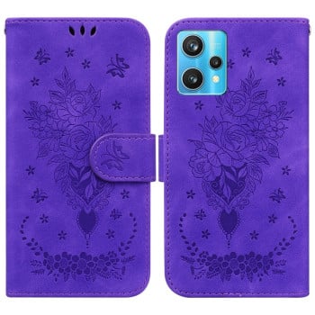Чехол-книжка Butterfly Rose Embossed для Realme 9 Pro Plus/ Realme 9 4G- фиолетовый