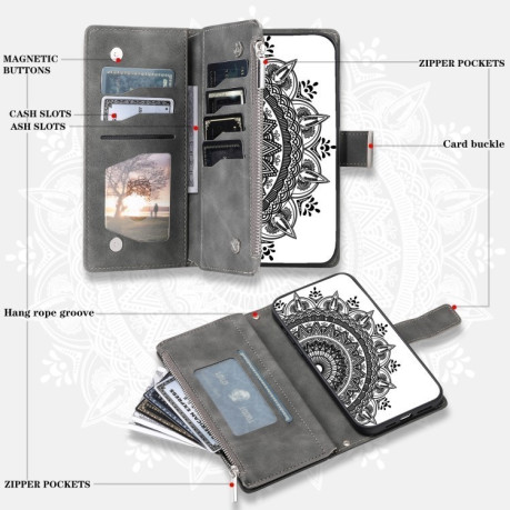 Чехол-книжка Multi-Card Totem Zipper Leather  для Xiaomi 14T - серый