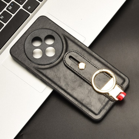 Противоударный чехол Wristband Leather Back для OPPO Reno12 F/12 FS 5G - черный