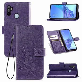 Чехол-книжка Four-leaf Clasp Embossed на Oppo A53 2020 /A53S - фиолетовый