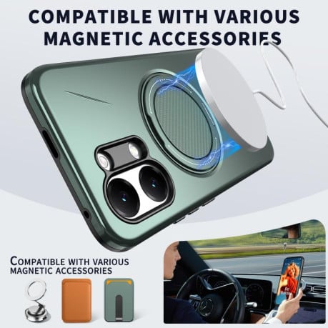 Чохол Metal Rotation Holder MagSafe TPU Hybrid PC з металевим поворотним тримачем і MagSafe на Xiaomi Redmi Turbo 5 Max 5G / Poco X8 Pro Max 5G — сіро-зелений