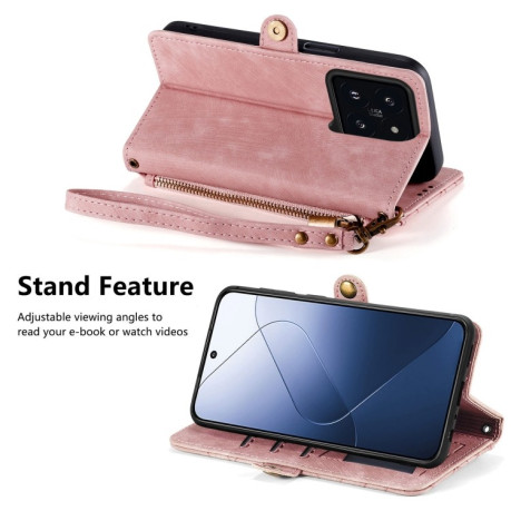 Чехол-книжка Geometric Zipper Wallet Side Buckle Leather для Xiaomi 14 - розовый