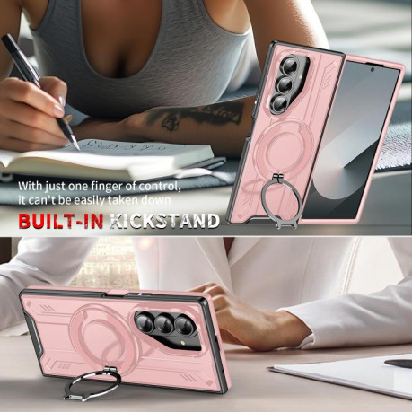 Ударозахисний чохол Transparent MagSafe Magnetic Rotating Ring Holder для Samsung Galaxy Fold 7 5G - рожевий