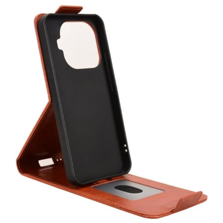 Флип-чехол Magnetic Vertical Flip Leather на Xiaomi 15T Pro 5G - коричневый