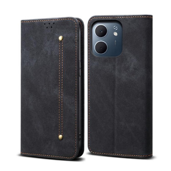 Чохол-книжка з джинсовою тканиною casual на OPPO A5x 4G/5G - чорний