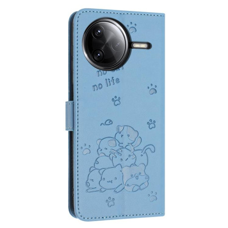 Чехол-книжка Embossed Kitten Phone Leather для Xiaomi Poco F7 Pro / F7 Ultra - синий