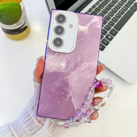 Противоударный чехол Plating Glitter Texture Chain для Samsung Galaxy S25 5G - Purple Tinfoil Texture