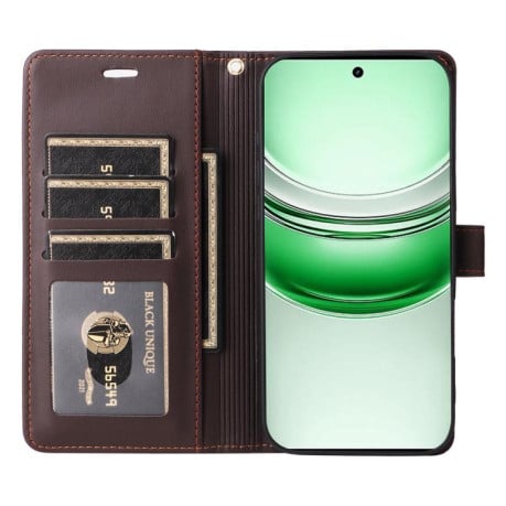 Чехол-книжка Six Card Slots Buckle Leather with Lanyard на Realme C75 - кофейный