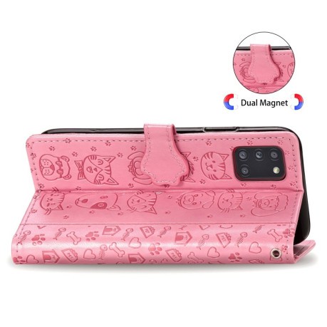 Чохол-книжка Cute Cat and Dog Embossed Samsung Galaxy A31 - рожевий