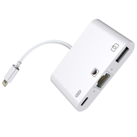 Конвертер NK-107 3 in 1 Ethernet + USB + 8 Pin Charging Female Ports to 8 Pin Male OTG Digital Video - белый