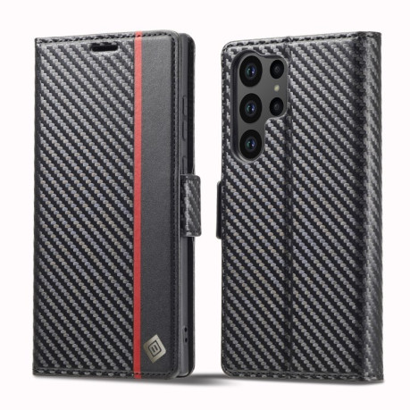 Чехол-книжка LCIMEEKE Carbon Fiber для Samsung Galaxy S25 Ultra 5G - Black
