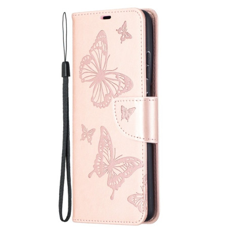 Чехол-книжка Butterflies Pattern на Samsung Galaxy S21 Ultra - розовое золото