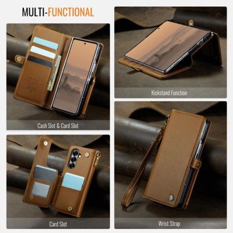 Чехол-книжка CaseMe C22 Card Slots Holder RFID Anti-theft для Samsung Galaxy Fold 7 - коричневый