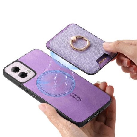 Чехол Retro Cross Leather Ring Vertical Insert Card Bag MagSafe для Motorola Moto G35 5G - фиолетовый